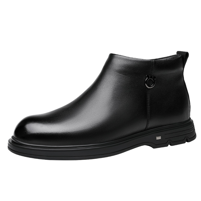 Ghete Chelsea și Martin pentru bărbați, căptușite cu fleece, din piele de vită de primă mână, fermoar lateral, talpă din cauciuc, vârf ascuțit