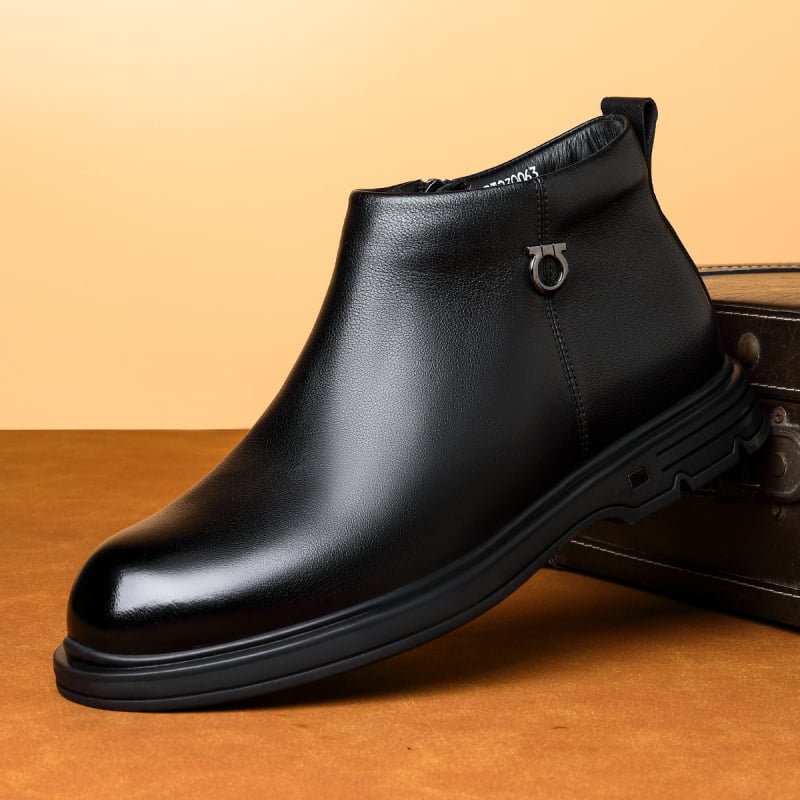 Ghete Chelsea și Martin pentru bărbați, căptușite cu fleece, din piele de vită de primă mână, fermoar lateral, talpă din cauciuc, vârf ascuțit