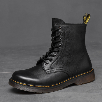 Μάρτιν μποτάκια από μαλακό δέρμα, 8 οπές για κορδόνια, Crinkle δέρμα επάνω, μπροστινό κλείσιμο με κορδόνι, σόλα από τένοντα βοδιού, χειμερινό μοντέλο, χαμηλό τακούνι