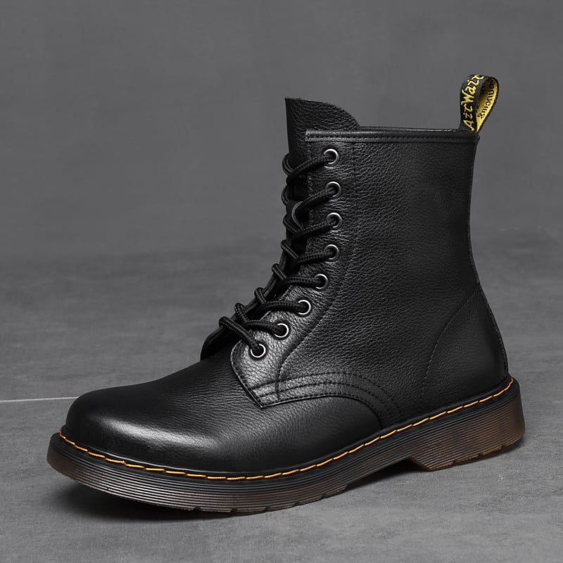 Μάρτιν μποτάκια από μαλακό δέρμα, 8 οπές για κορδόνια, Crinkle δέρμα επάνω, μπροστινό κλείσιμο με κορδόνι, σόλα από τένοντα βοδιού, χειμερινό μοντέλο, χαμηλό τακούνι