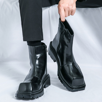 Muške čizme Martin - kvadratni nos, voskano koža, debela potplat, bočni zatvarač, niska peta