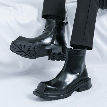 Muške čizme Martin - kvadratni nos, voskano koža, debela potplat, bočni zatvarač, niska peta