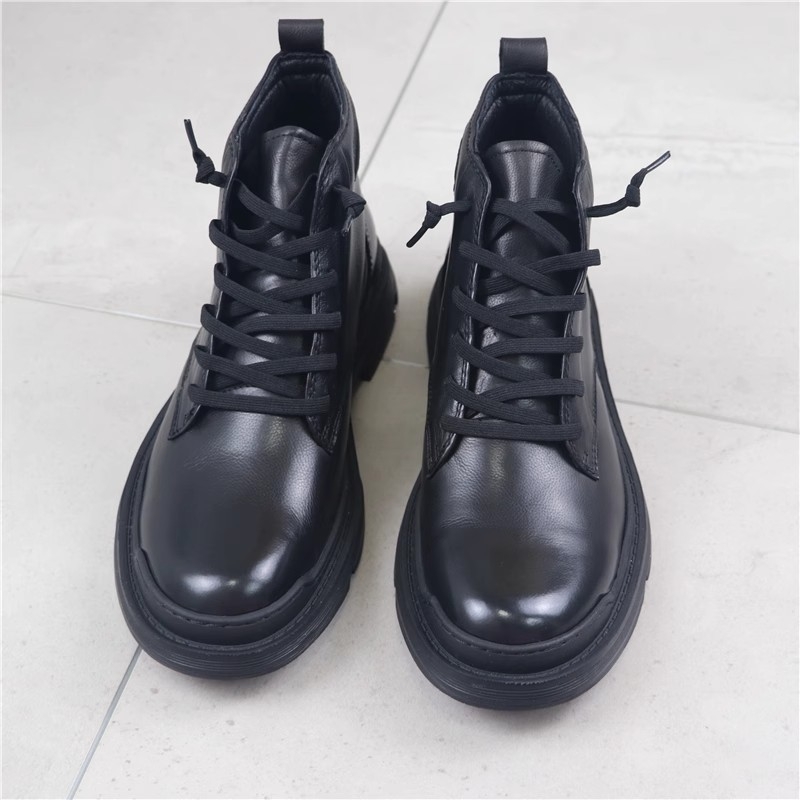 Ghete Martin pentru bărbați, piele de vițel de primă calitate, căptușite cu fleece, înălțime până la gambe, șiret frontal, talpă din cauciuc