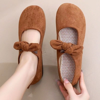 Ženske ravne cipele s jednostavnim stilom, okrugli vrh, gornji dio od platna, gumena potplat, niski potpetica 1–3 cm