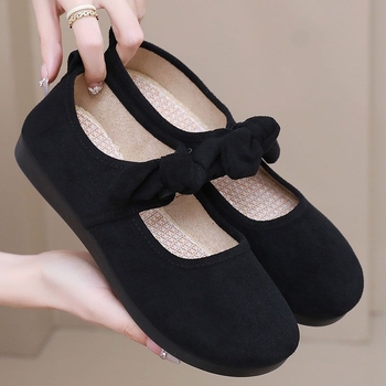 Ženske ravne cipele s jednostavnim stilom, okrugli vrh, gornji dio od platna, gumena potplat, niski potpetica 1–3 cm