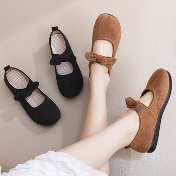 Ženske ravne cipele s jednostavnim stilom, okrugli vrh, gornji dio od platna, gumena potplat, niski potpetica 1–3 cm