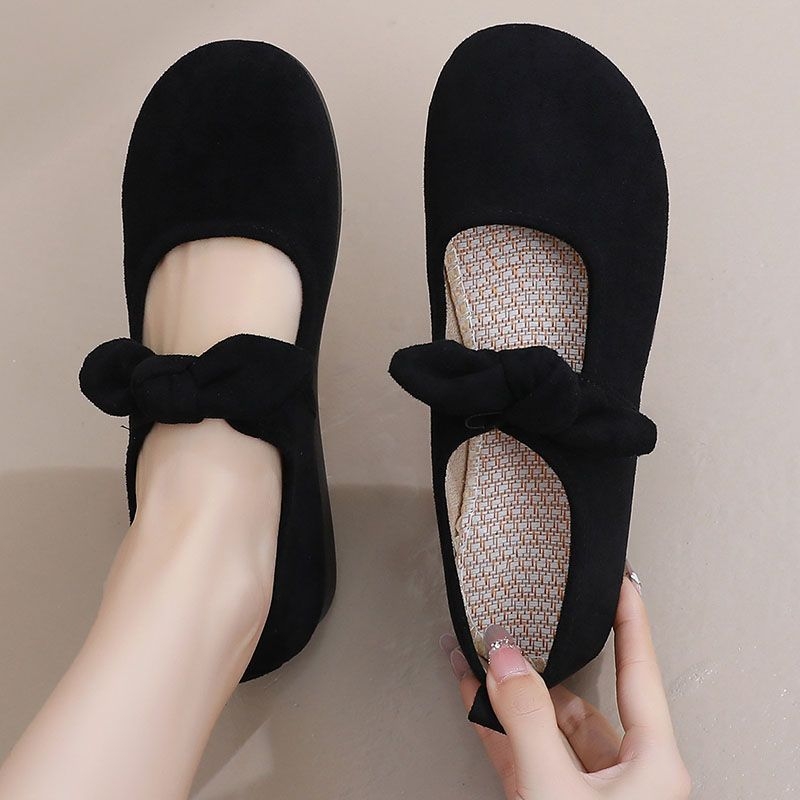 Ženske ravne cipele s jednostavnim stilom, okrugli vrh, gornji dio od platna, gumena potplat, niski potpetica 1–3 cm