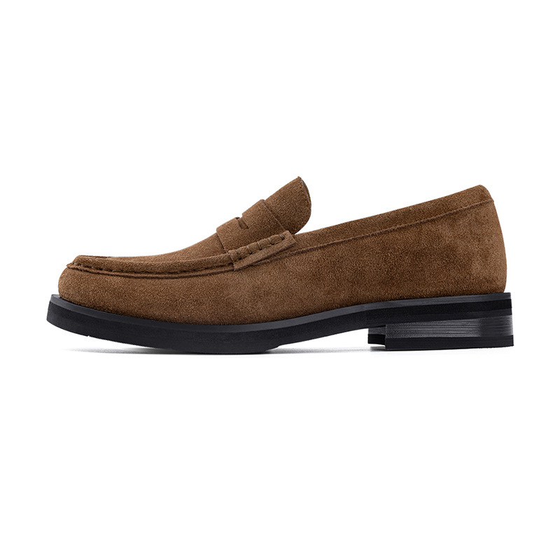 Muške mokasine slip-on, dvostruko slojena teleća koža na gornjoj strani, tele split koža, okrugli vrh, niski potpetica, za jesen