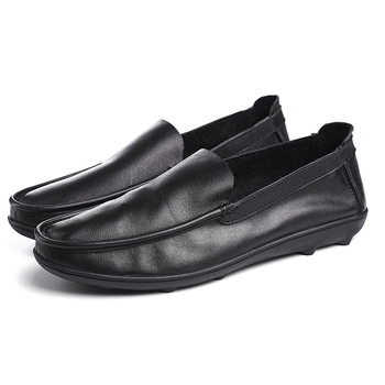 Loaferi din piele pentru bărbați, slip-on, vârf rotund, talpă din cauciuc