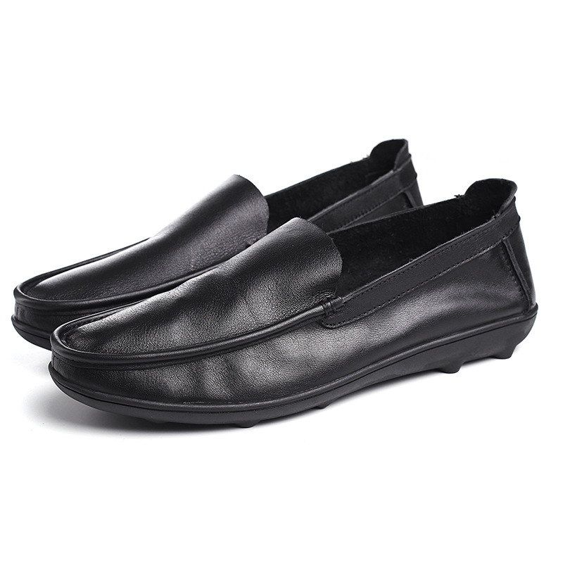 Loaferi din piele pentru bărbați, slip-on, vârf rotund, talpă din cauciuc