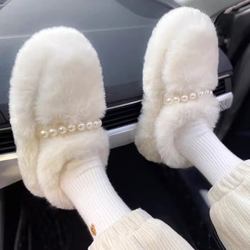 Ženske zimske cipele od PU kože s pliš unutrašnjošću, slip-on, okrugli vrh, srednja peta 3-5 cm, korejski stil