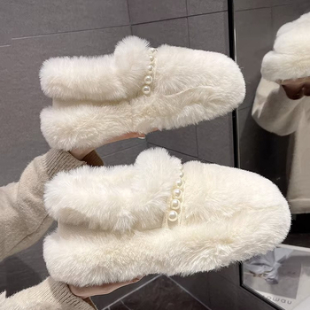 Ženske zimske cipele od PU kože s pliš unutrašnjošću, slip-on, okrugli vrh, srednja peta 3-5 cm, korejski stil