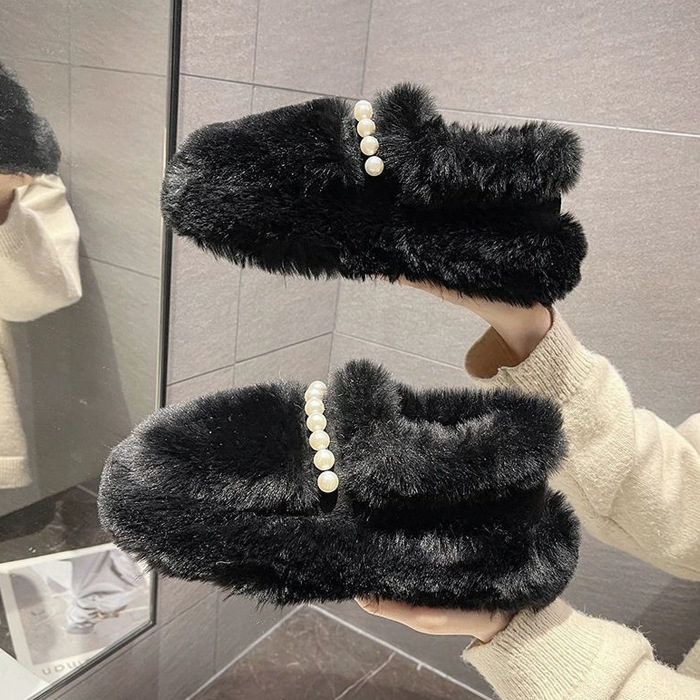Ženske zimske cipele od PU kože s pliš unutrašnjošću, slip-on, okrugli vrh, srednja peta 3-5 cm, korejski stil