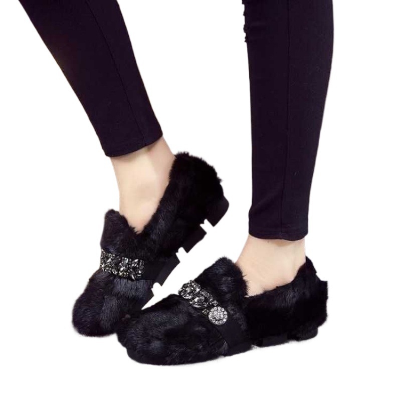Zimski pliš loafers s okruglim nosom, umjetna pliš vrh, pamučna podstava, TPR potplat, slip-on dizajn