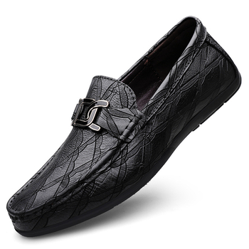 Muške casual slip-on mokasice od prave kože, gumeni potplat, okrugla vrh prsta, niska peta (1–3 cm)