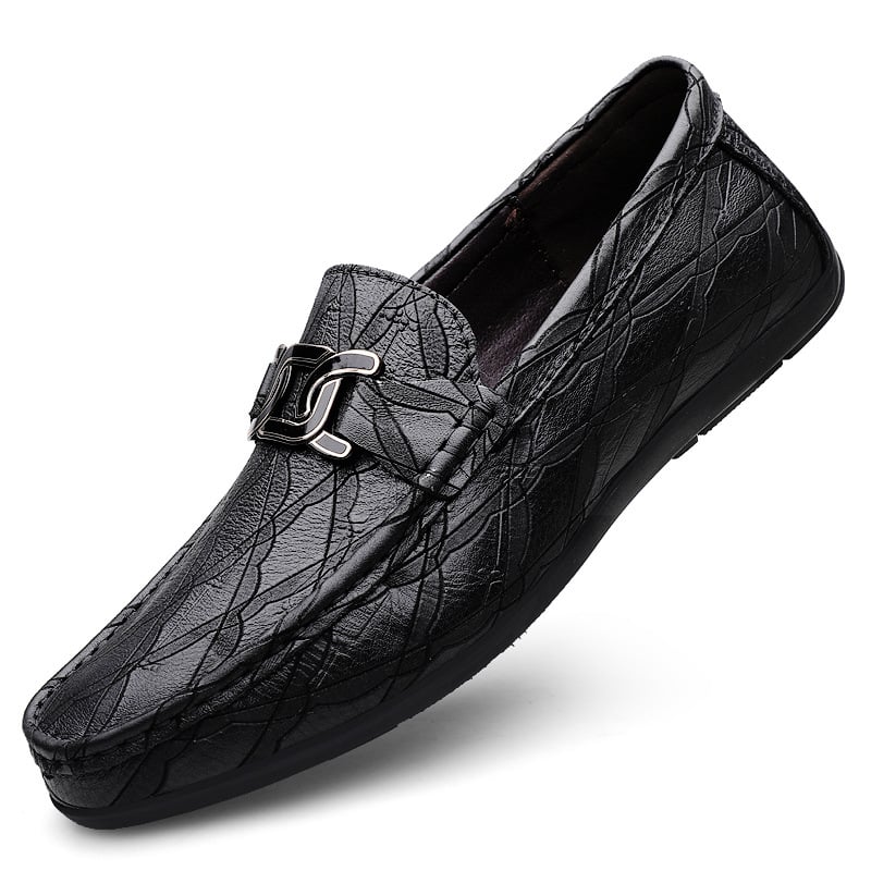 Muške casual slip-on mokasice od prave kože, gumeni potplat, okrugla vrh prsta, niska peta (1–3 cm)