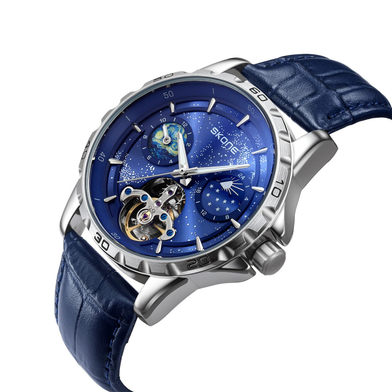 Skone Tourbillon Sun Moon Star muški sat s automatskim mehanizmom (Automatski mehanizam, vodootpornost 30m, kožni kaiš, kućište od legure)