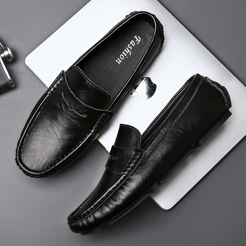 Muški kožni loaferi, slip-on, kvadratni vrh, gumeni đon, PU ulošak, prozračnost