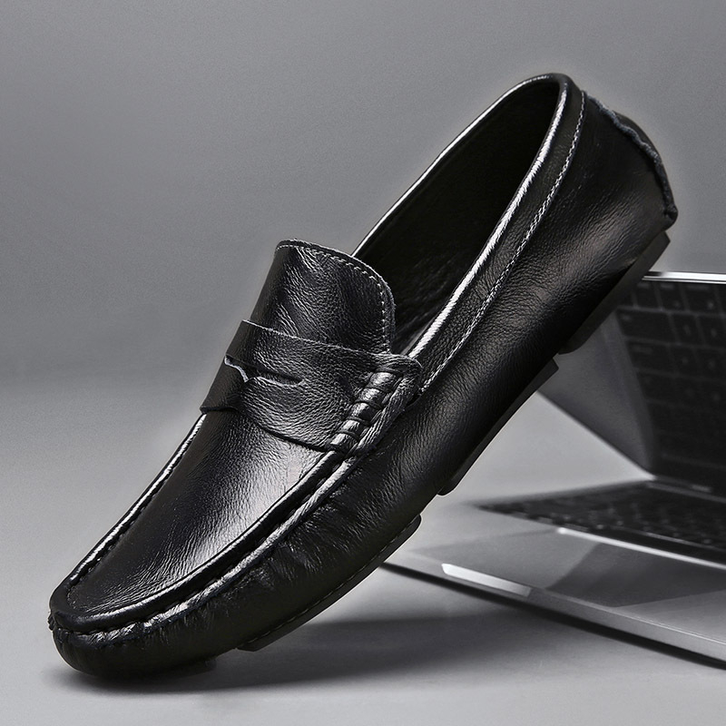 Muški kožni loaferi, slip-on, kvadratni vrh, gumeni đon, PU ulošak, prozračnost