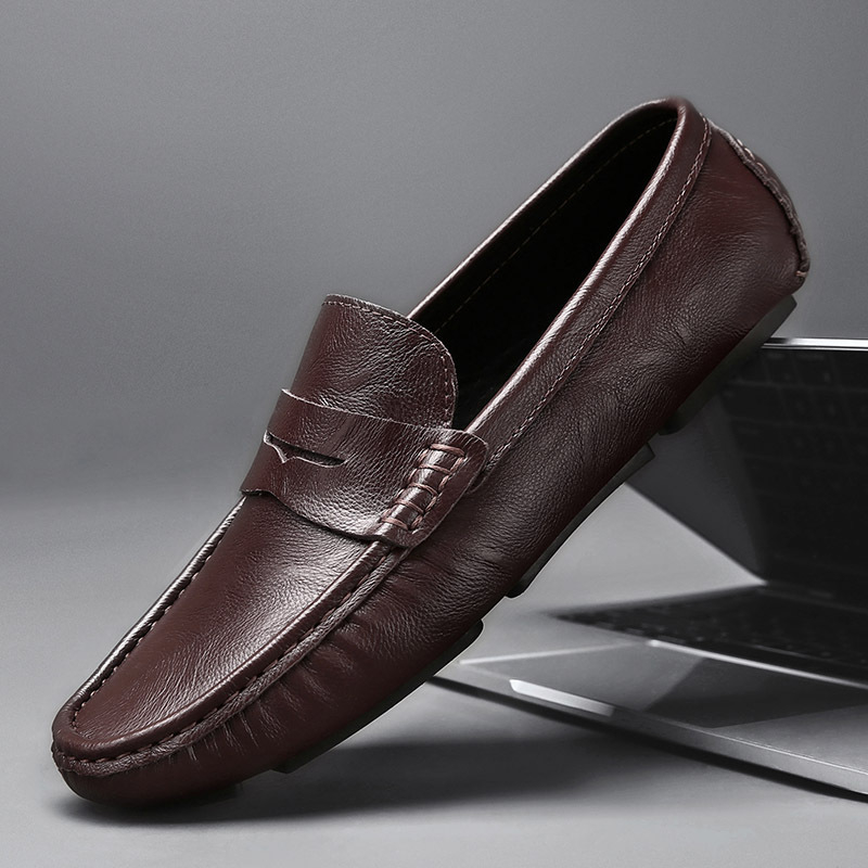 Muški kožni loaferi, slip-on, kvadratni vrh, gumeni đon, PU ulošak, prozračnost