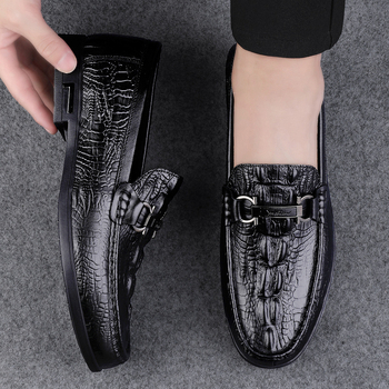 Casual loaferice od prave kože s uzorkom zmije, okrugli vrh, niski kvadratni potpet, gumeni potplat