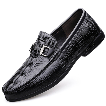Casual loaferice od prave kože s uzorkom zmije, okrugli vrh, niski kvadratni potpet, gumeni potplat