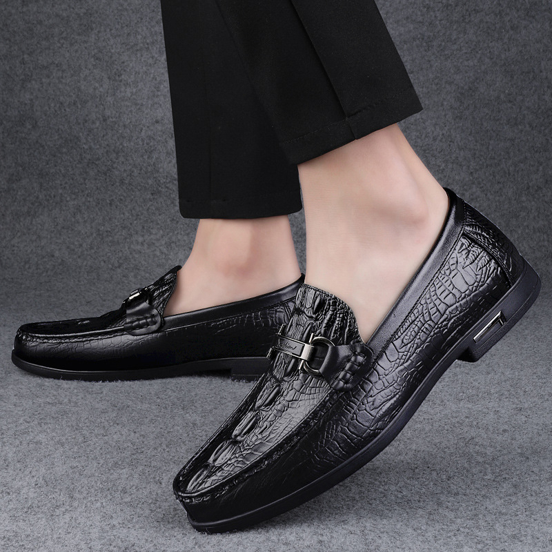 Casual loaferice od prave kože s uzorkom zmije, okrugli vrh, niski kvadratni potpet, gumeni potplat