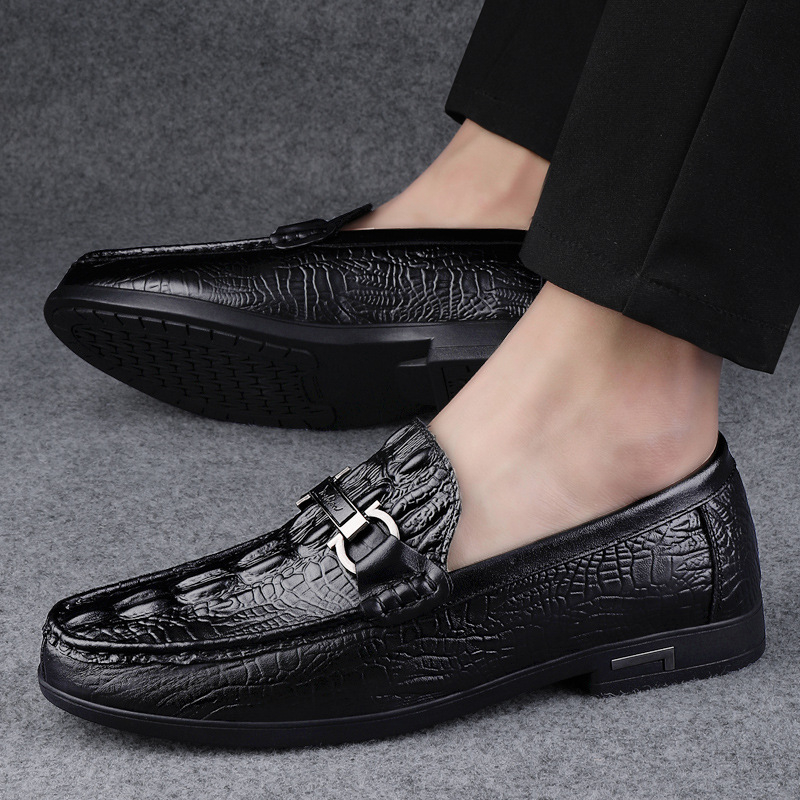 Casual loaferice od prave kože s uzorkom zmije, okrugli vrh, niski kvadratni potpet, gumeni potplat