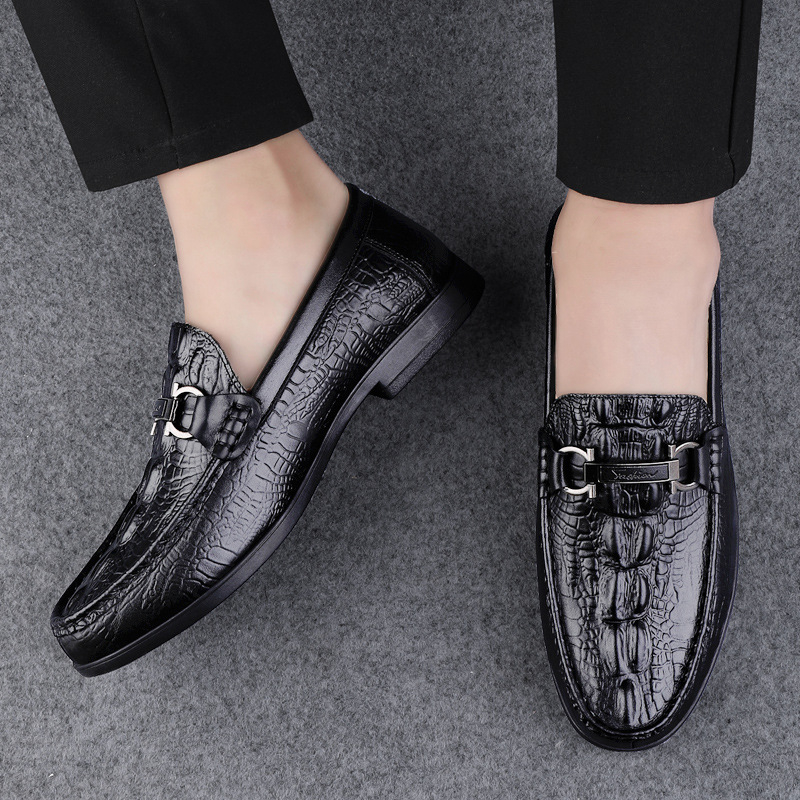 Casual loaferice od prave kože s uzorkom zmije, okrugli vrh, niski kvadratni potpet, gumeni potplat