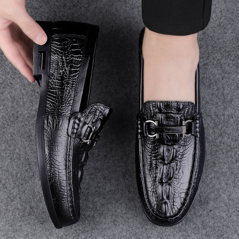 Casual loaferice od prave kože s uzorkom zmije, okrugli vrh, niski kvadratni potpet, gumeni potplat
