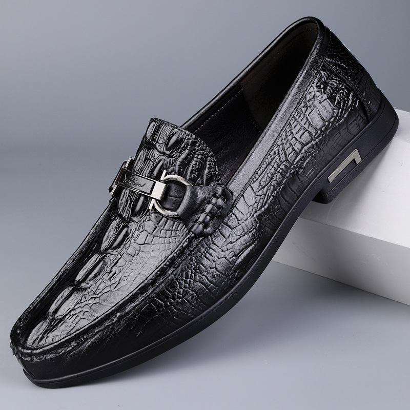 Casual loaferice od prave kože s uzorkom zmije, okrugli vrh, niski kvadratni potpet, gumeni potplat