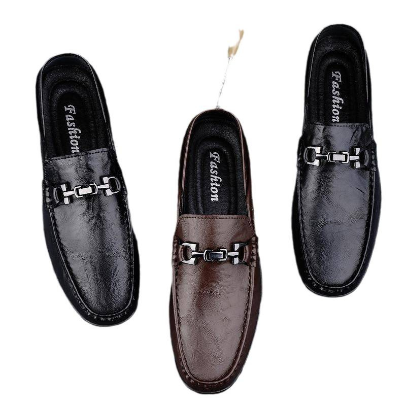 Loafers slip-on pentru bărbați, din piele split, vârf pătrat, toc plat, talpă din cauciuc, branț PU