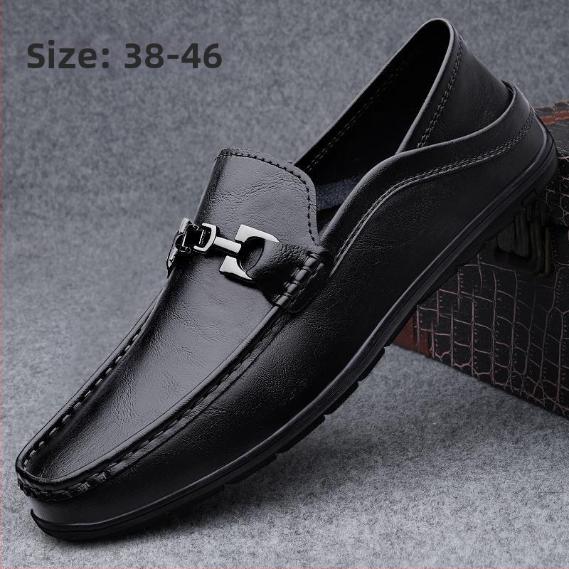 Loafers slip-on pentru bărbați, din piele split, vârf pătrat, toc plat, talpă din cauciuc, branț PU