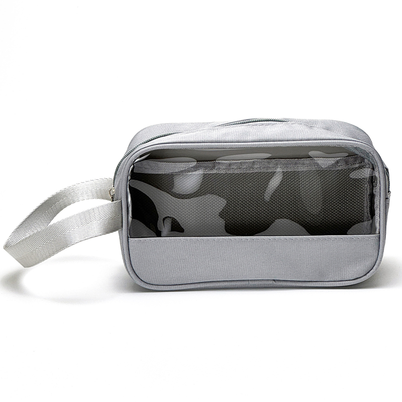 Kosmetička torbica prozirna kubičnog dizajna, vodootporna (PVC + visokoelastična memorijska tkanina; model: prozirna clutch torbica; pogodna za putovanja i skladištenje kozmetike)