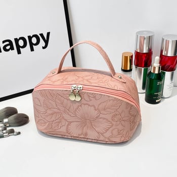 Kozmetička torbica i torba za spremanje četkica za šminku, višefunkcionalna, PU materijal, prugasti uzorak, podstava od poliester