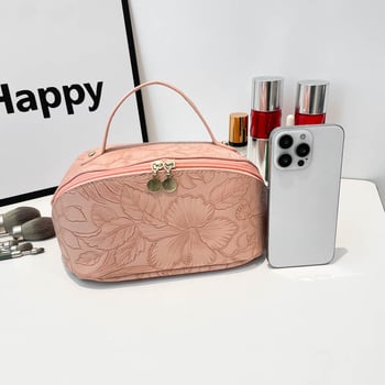 Kozmetička torbica i torba za spremanje četkica za šminku, višefunkcionalna, PU materijal, prugasti uzorak, podstava od poliester