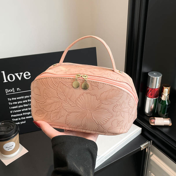 Kozmetička torbica i torba za spremanje četkica za šminku, višefunkcionalna, PU materijal, prugasti uzorak, podstava od poliester