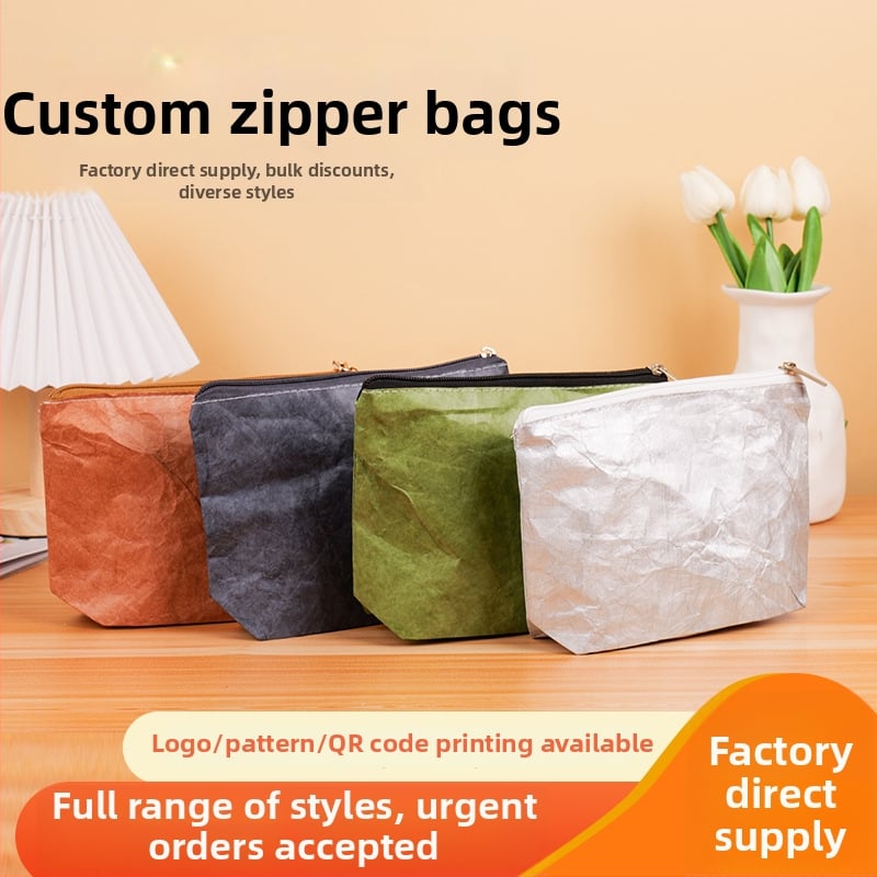 DuPont papirna torba sa zatvaračem – periva kraft papirnata torba za pohranu kozmetike i školskih potrepština, s prilagođenim logotipom, velika kapaciteta