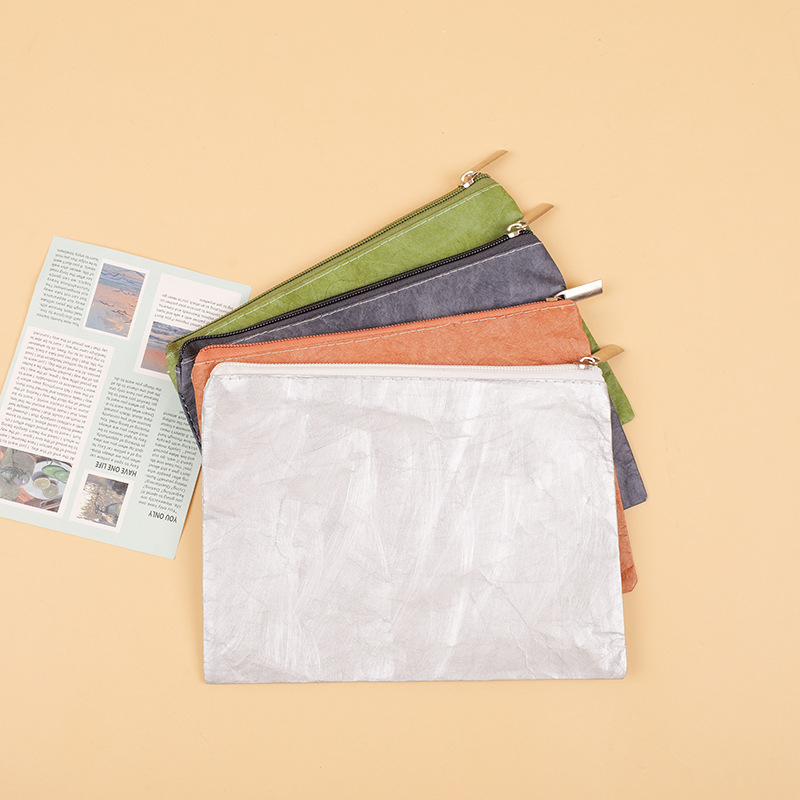 DuPont papirna torba sa zatvaračem – periva kraft papirnata torba za pohranu kozmetike i školskih potrepština, s prilagođenim logotipom, velika kapaciteta