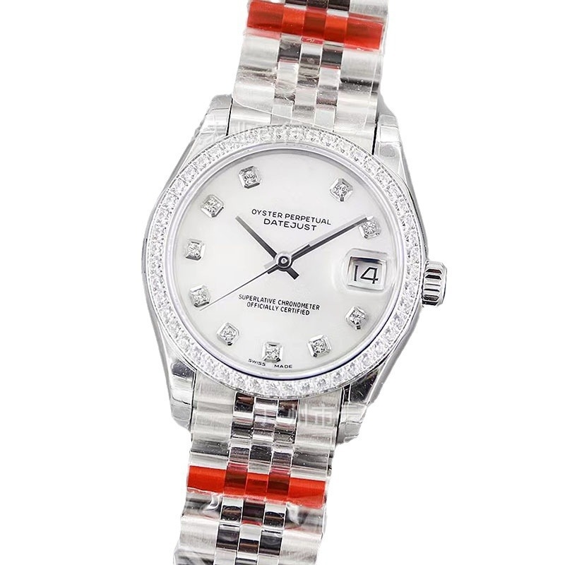 Ženski modni sat s dijamantnim cifernikom, vodootporan do 100 m, automatski mehanizam (Seagull 2671), promjer cifernika 31 mm, kućište i remen od nehrđajućeg čelika, safirno staklo, kalendar, model 0143