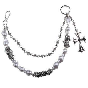 Maišo/pečių dirželis su perlų kryžiaus motyvu ir dvigubo sluoksnio grandine