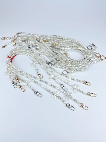 Панделкова каишка за чанта с мъниста и перли, ABS материал, лека и износоустойчива, кръстосана презрамка, едноцветна, Есен 2023