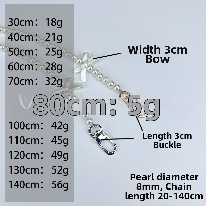 Панделкова каишка за чанта с мъниста и перли, ABS материал, лека и износоустойчива, кръстосана презрамка, едноцветна, Есен 2023