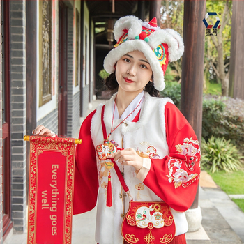 Qianli Hanfu stiilis kott tikandiga, polüester, diagonaalne rihm, kapakuga kott