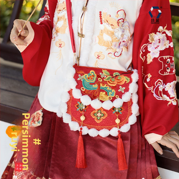 Qian Li pleca soma ar vāku – literārā nacionālā stila, poliesters, horizontāla kvadrāta forma, magnētiska aizdare, telefona kabata