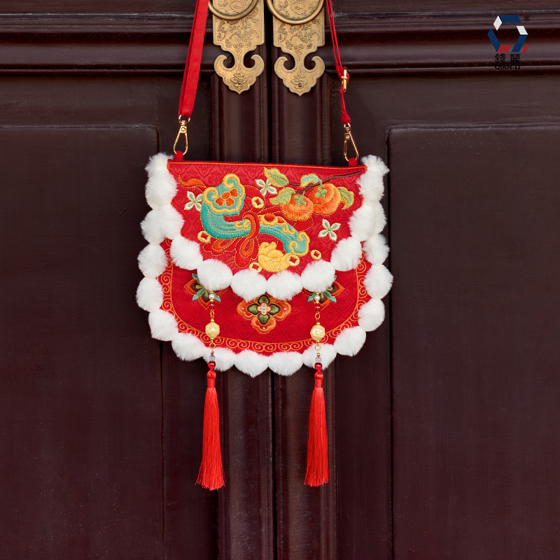 Qian Li pleca soma ar vāku – literārā nacionālā stila, poliesters, horizontāla kvadrāta forma, magnētiska aizdare, telefona kabata