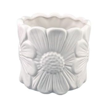 Keramička vaza s reljefnim cvjetnim motivom - ručno izrađena, glazirana, stolna dekoracija