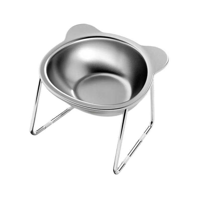 Macska etetőtál rozsdamentes acélból, ferde peremmel a nyak védelmére