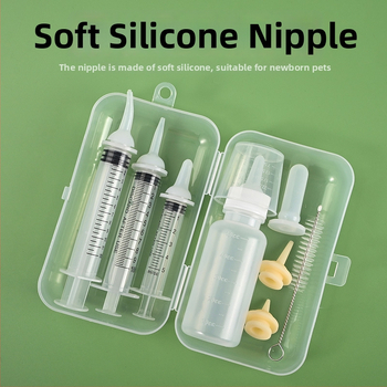 Feeder za mačke i štenad s mekanim silikonskim bradavicama, odvojiv kutni nastavak za špricu i integrirani tlačni nastavak šprica