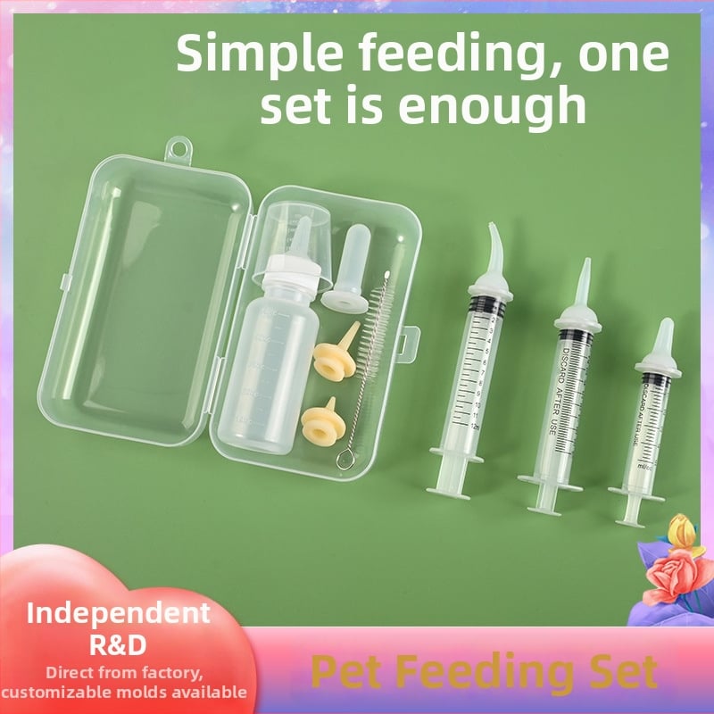 Feeder za mačke i štenad s mekanim silikonskim bradavicama, odvojiv kutni nastavak za špricu i integrirani tlačni nastavak šprica